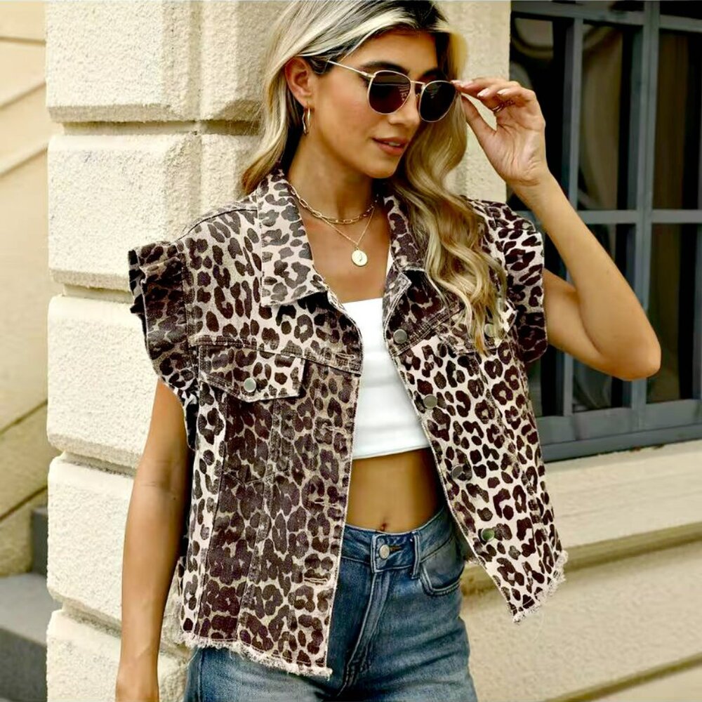 NEW! BEAUTIFUL Animal LEOPARD PRINT RUFFLE VEST - Picture 2 of 6